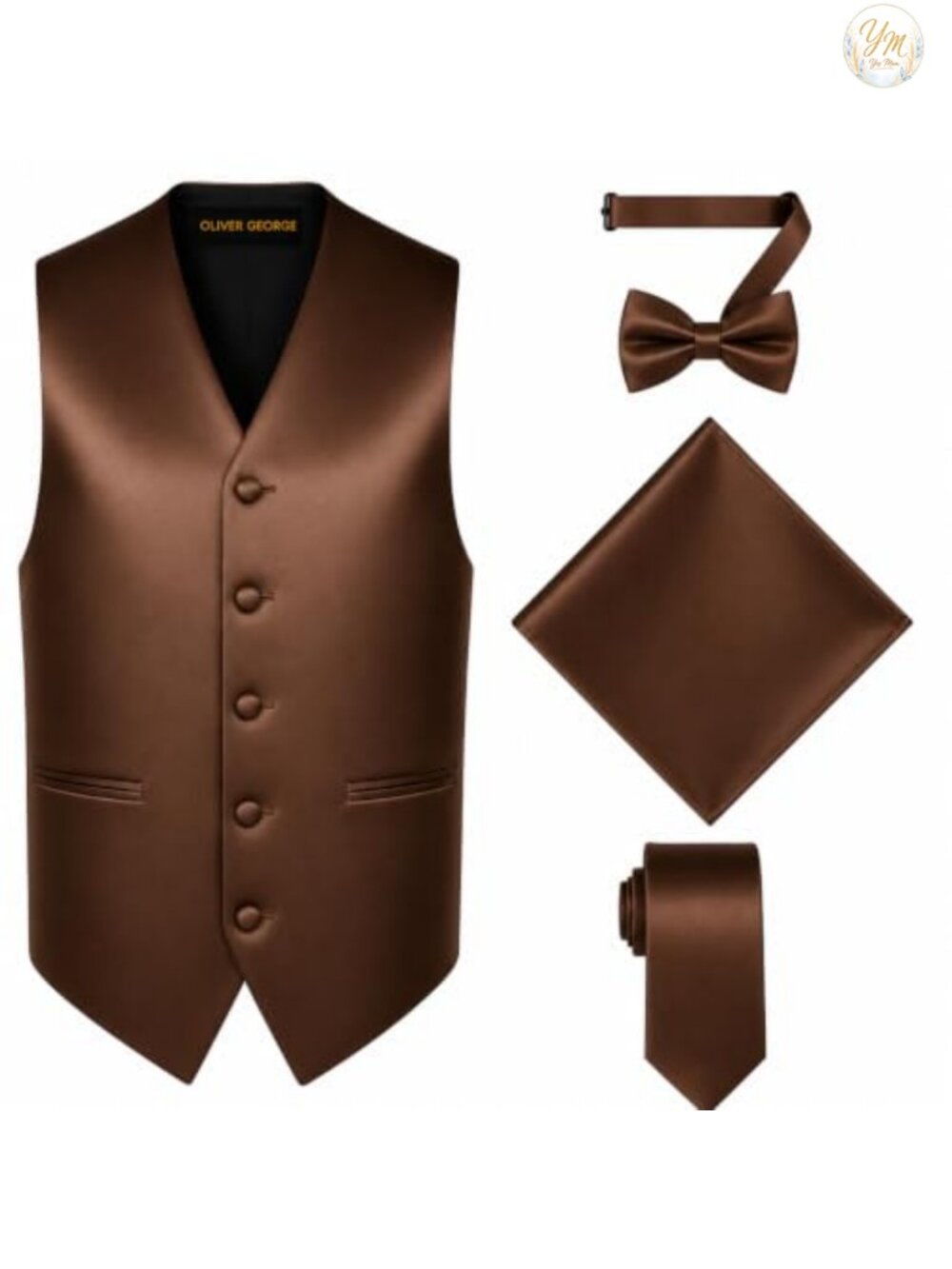 Men's 4pc Solid Formal Suit Vest Necktie Bowtie Handkerchief Set